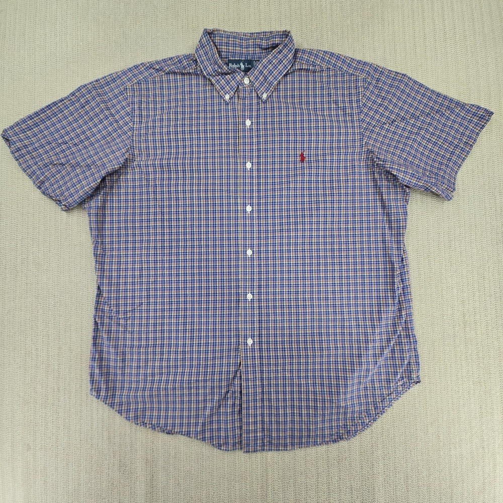 Polo Ralph Lauren Shirt Mens XL Blue Yellow Check Red Pony Short Sleeve Preppy